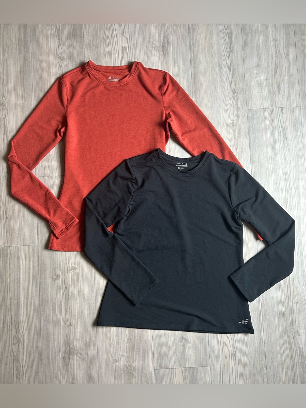 bcg Long Sleeve Crew Shirts in Black and Rust